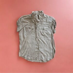 Silk short sleeve button down blouse.